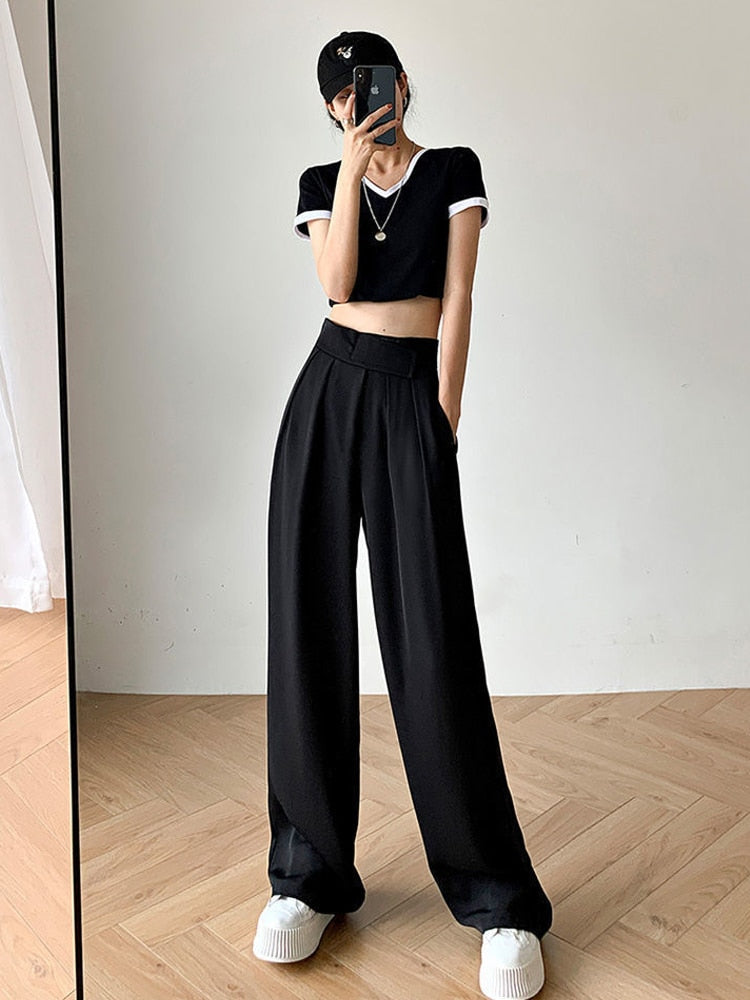 Casual Baggy Trousers Women Summer High-Waist Pants Loose Straight Mopping Pants