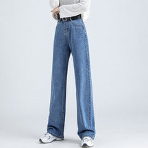 Spring Women Long Jeans Trousers Wide Leg Ladies Floor-Length Pants