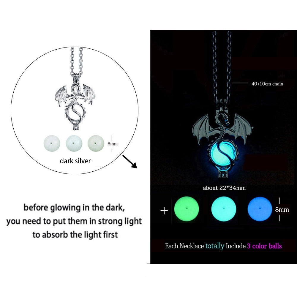 Luminous Dragon Necklace Glowing Night Fluorescence Silver Plated Glow In The Dark Necklace