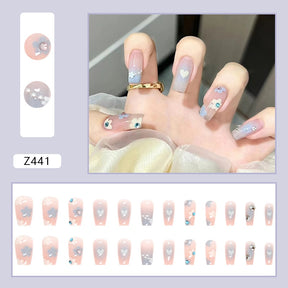 24Pcs/Box Charming Pink Flame Short Fake Nails press on Square Head Full Cover Detachable