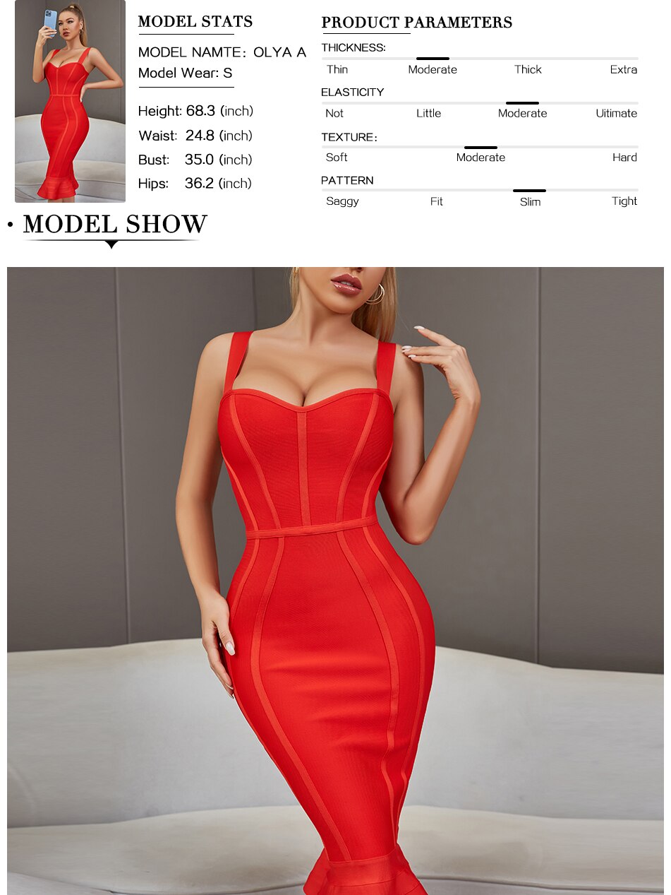 Bandage Dress Spaghetti Strap Red  Dress Bodycon Mermaid Sleeveless Dresses