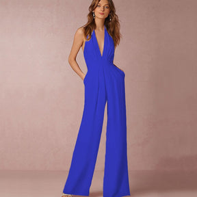 Jumpsuits for Women 2022 Sexy Polyester Backless Wide Leg Pants Sleeveless Summer Rompers