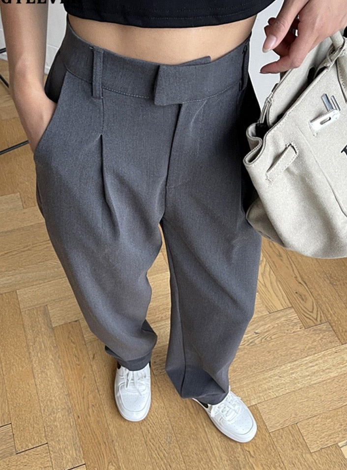 Straight Female Trousers Casual High Waist Women Long Pants