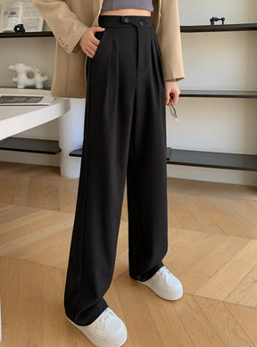 High Waist Loose Female Wide Leg Pants Spring Summer Solid Straight Trousers