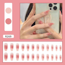 24Pcs/Box Charming Pink Flame Short Fake Nails press on Square Head Full Cover Detachable