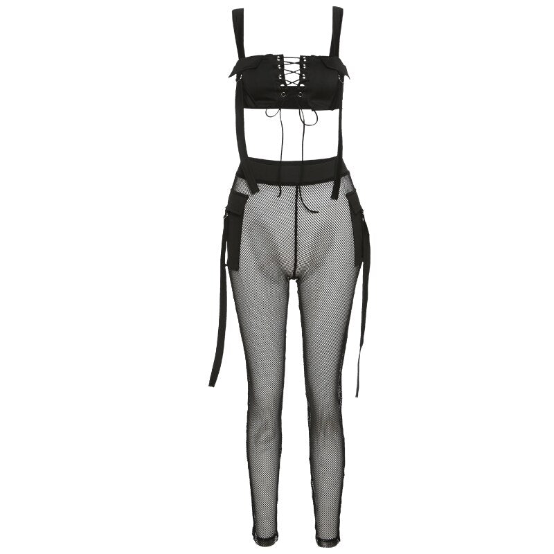 Sexy See Through Mesh Crop Top e pantaloni Set due pezzi Casual Streetwear 2022