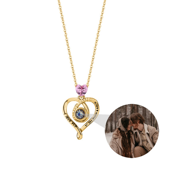 Zircon heart-shaped projection necklace with customizable photos Personalized Pendant