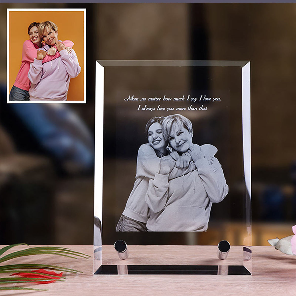 Cornice per foto laser con immagine dell'album fotografico per amanti della famiglia di cristallo personalizzata