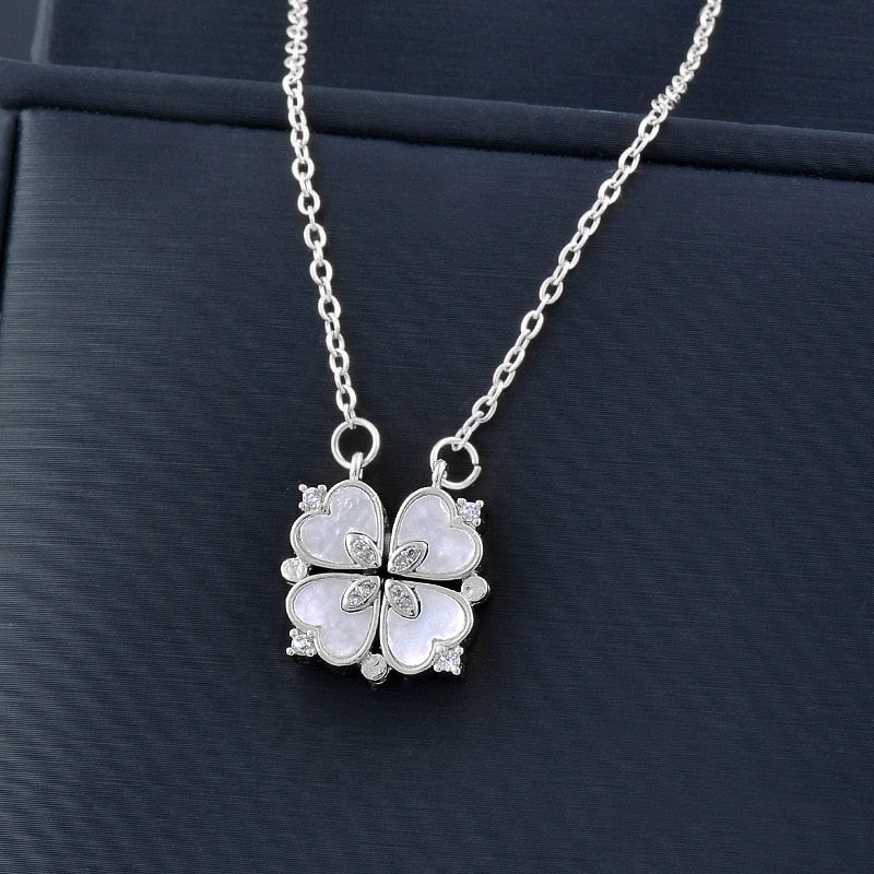 Fashion white mother-of-pearl folding four-leaf clover necklace