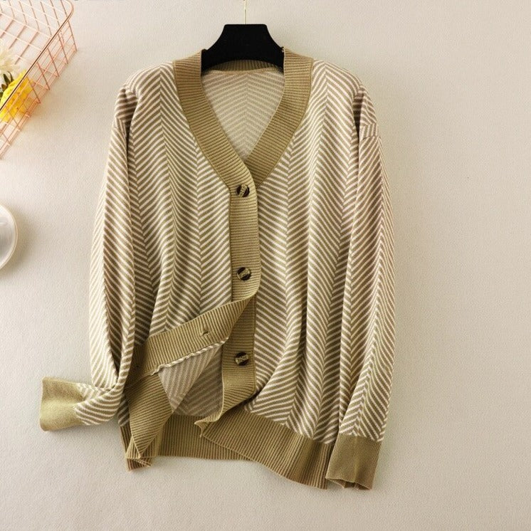 Cardigan a righe con scollo a V Maglioni Manica lunga Maglia aperta Capispalla