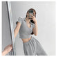 Y2K Tops Women U-shaped Lapel Short Sleeve Tees Summer High Waist Thread Crop Top