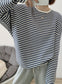 Striped Pullovers Women Knitted Cotton Sweatshirts Female Long-sleeved Loose Tops
