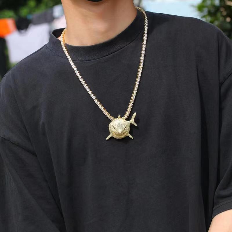 Hip Hop Fierce Shark Inlaid Zircon Pendant Charm Trend Necklace