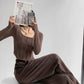 Fishbone Pattern Women's Long Sleeve T-shirt High Waist Slim Square Collar Tops Woman
