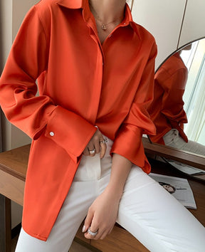 Loose Single-breasted Female Satin Shirts Tops Spring Summer Blusas