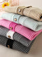V-neck Striped Cardigans Sweaters Long Sleeve Loose Knitted Open Stitch Outwear