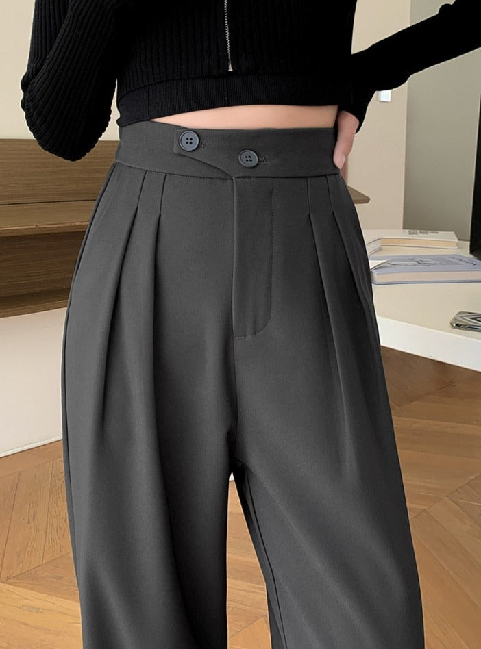 High Waist Loose Female Wide Leg Pants Spring Summer Solid Straight Trousers