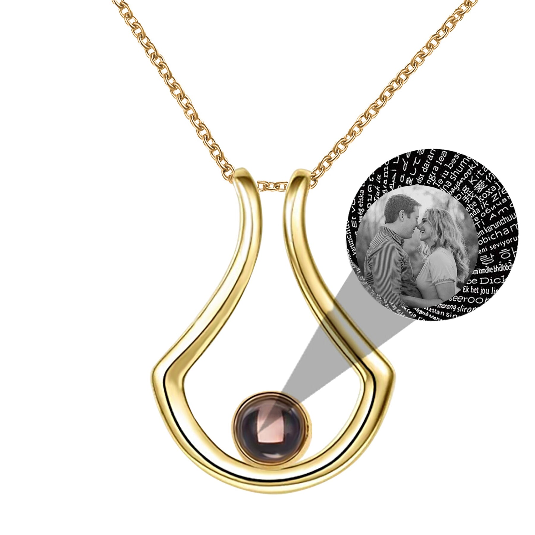 Custom Geometric Bracket Curved Projection Necklace Personalized Color Photo