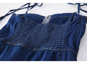 Abito estivo da donna sexy in denim senza spalline Abito a vita alta con lacci senza spalline