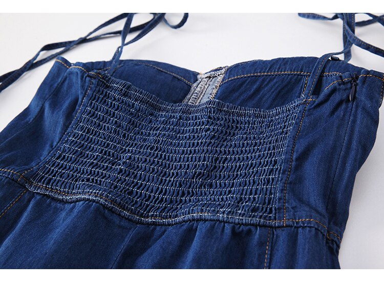 Abito estivo da donna sexy in denim senza spalline Abito a vita alta con lacci senza spalline