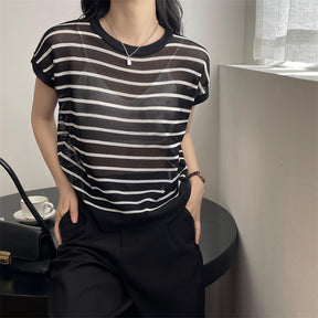 Hollow T-shirt Chain Women Summer New Solid Color Short Sleeve Knitted Tops Female 2022