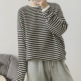 Striped Pullovers Women Knitted Cotton Sweatshirts Female Long-sleeved Loose Tops