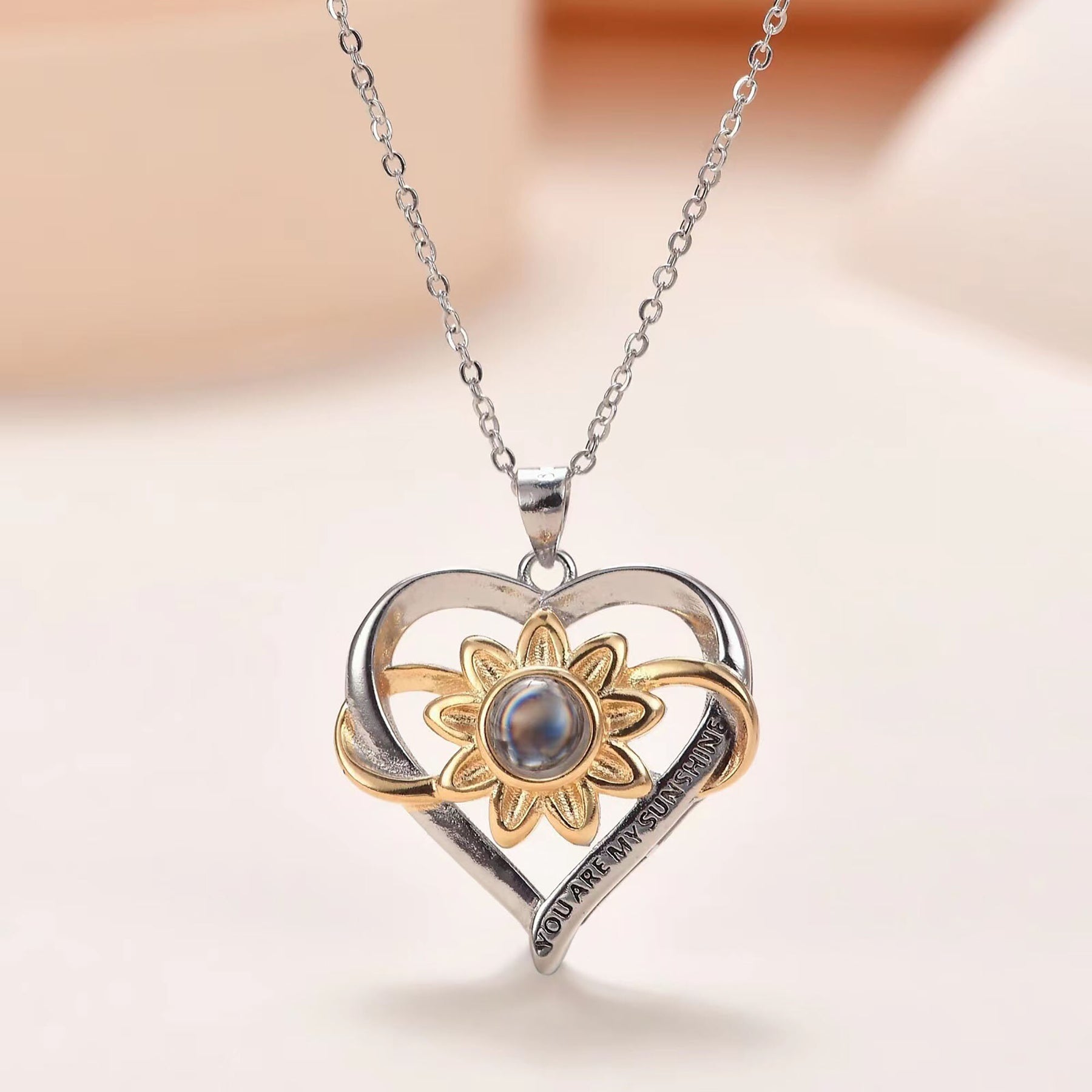 Customized photo of sunflower love Projection Necklace 100 Languages Pendant Jewelry