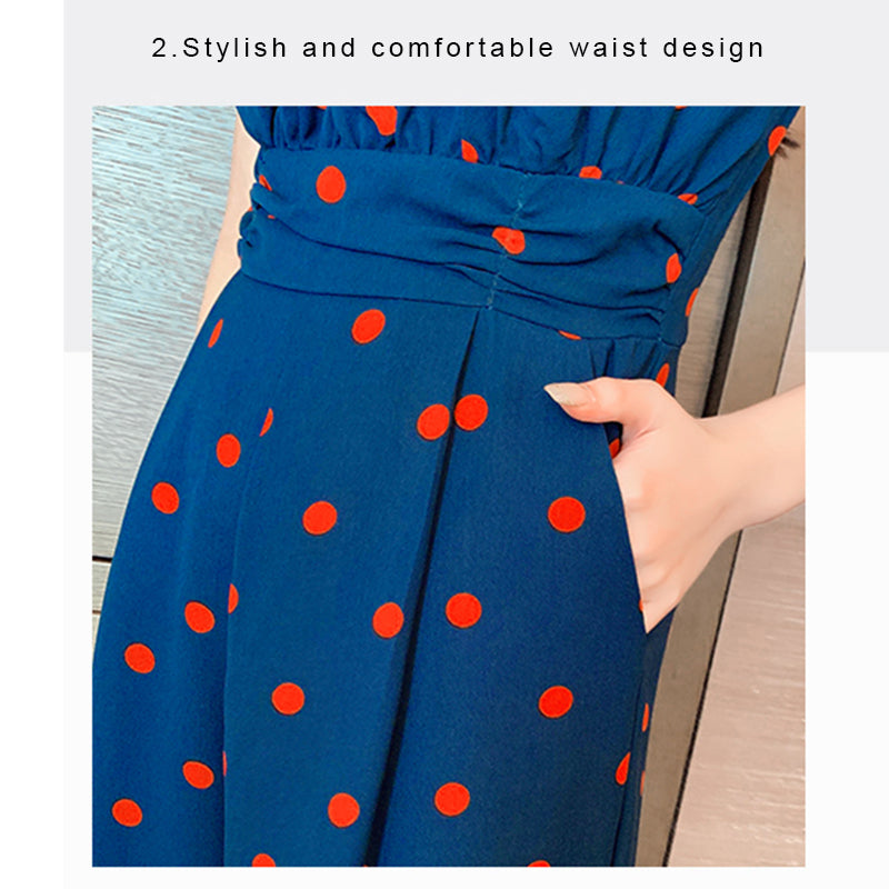 Jumpsuit Summer 2022 Long Overalls Wide Leg Pants for Women Polka Dot Rompers