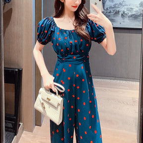 Jumpsuit Summer 2022 Long Overalls Wide Leg Pants for Women Polka Dot Rompers