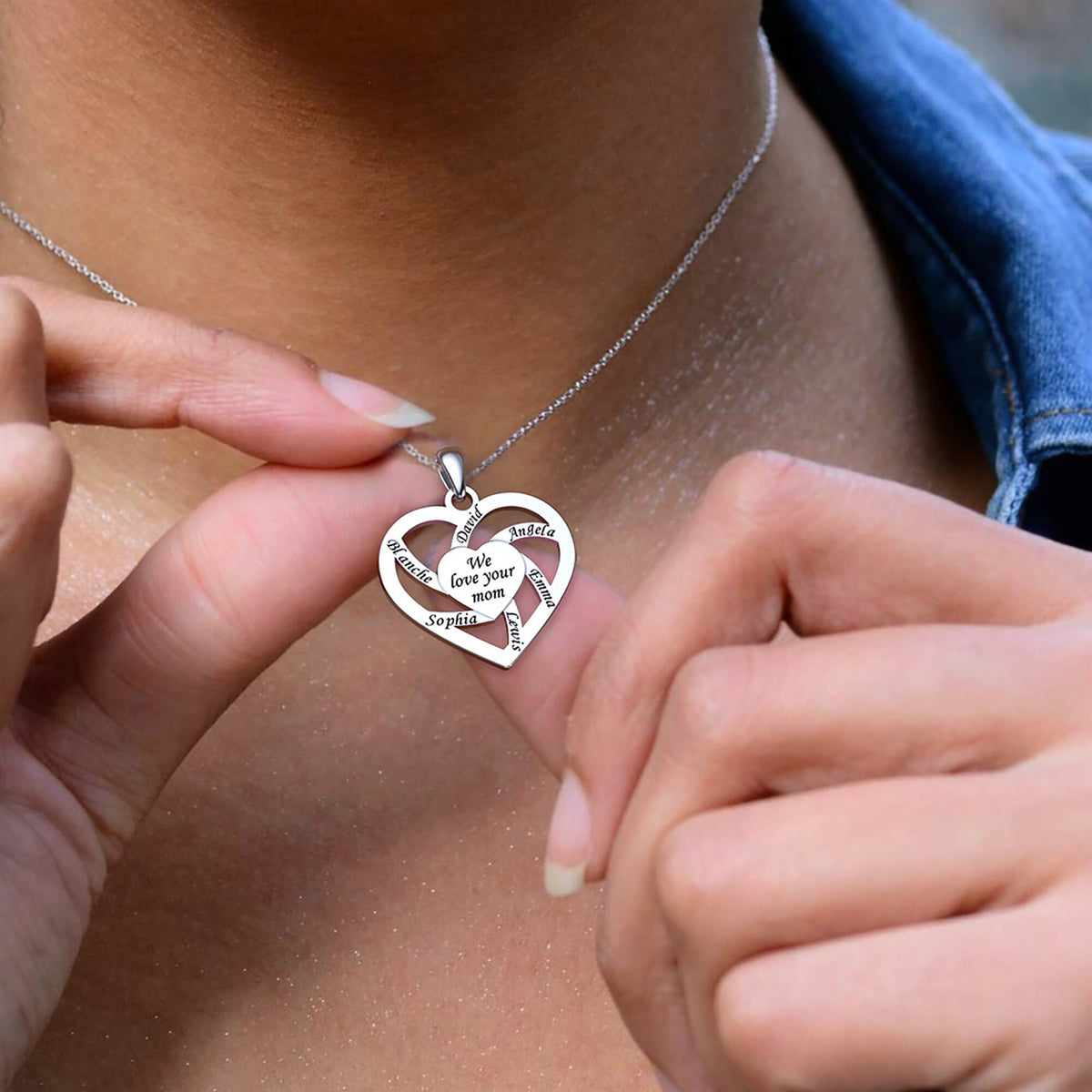 Collana personalizzata con nome della madre con testo Collana con ciondolo a cuore personalizzato