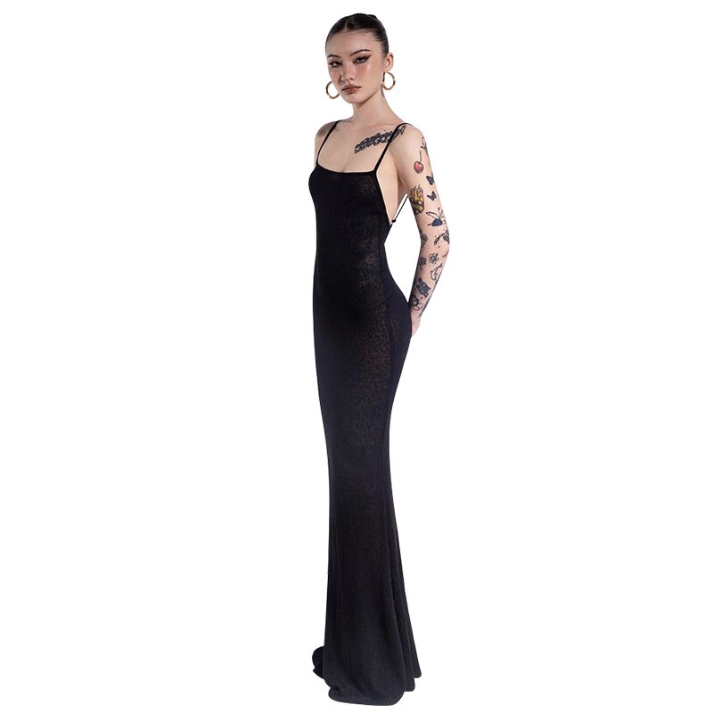 Slip senza maniche Backless See Through Maxi Dress Sexy Skinny Streetwear