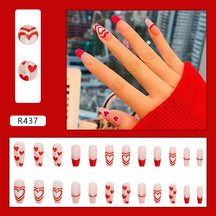 24Pcs/Box Charming Pink Flame Short Fake Nails press on Square Head Full Cover Detachable