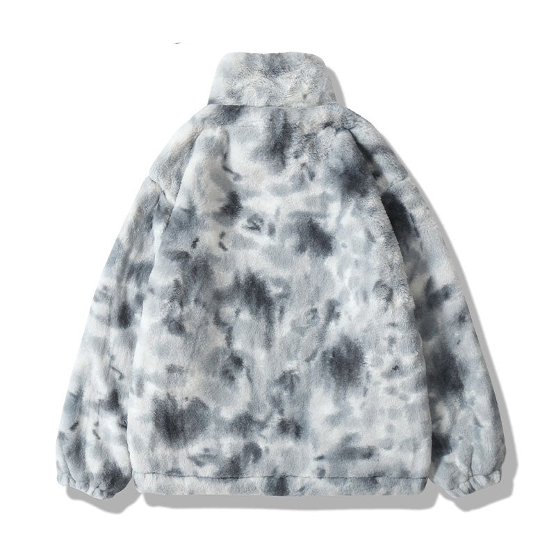 Hip Hop Jacke Streetwear Tie Dye Herz Fuzzy Jacken Warme Mäntel