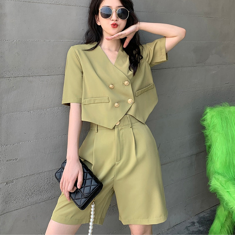 Fashion Office Short Sets Women Korean Loose Two Piece Suits Summer Thin