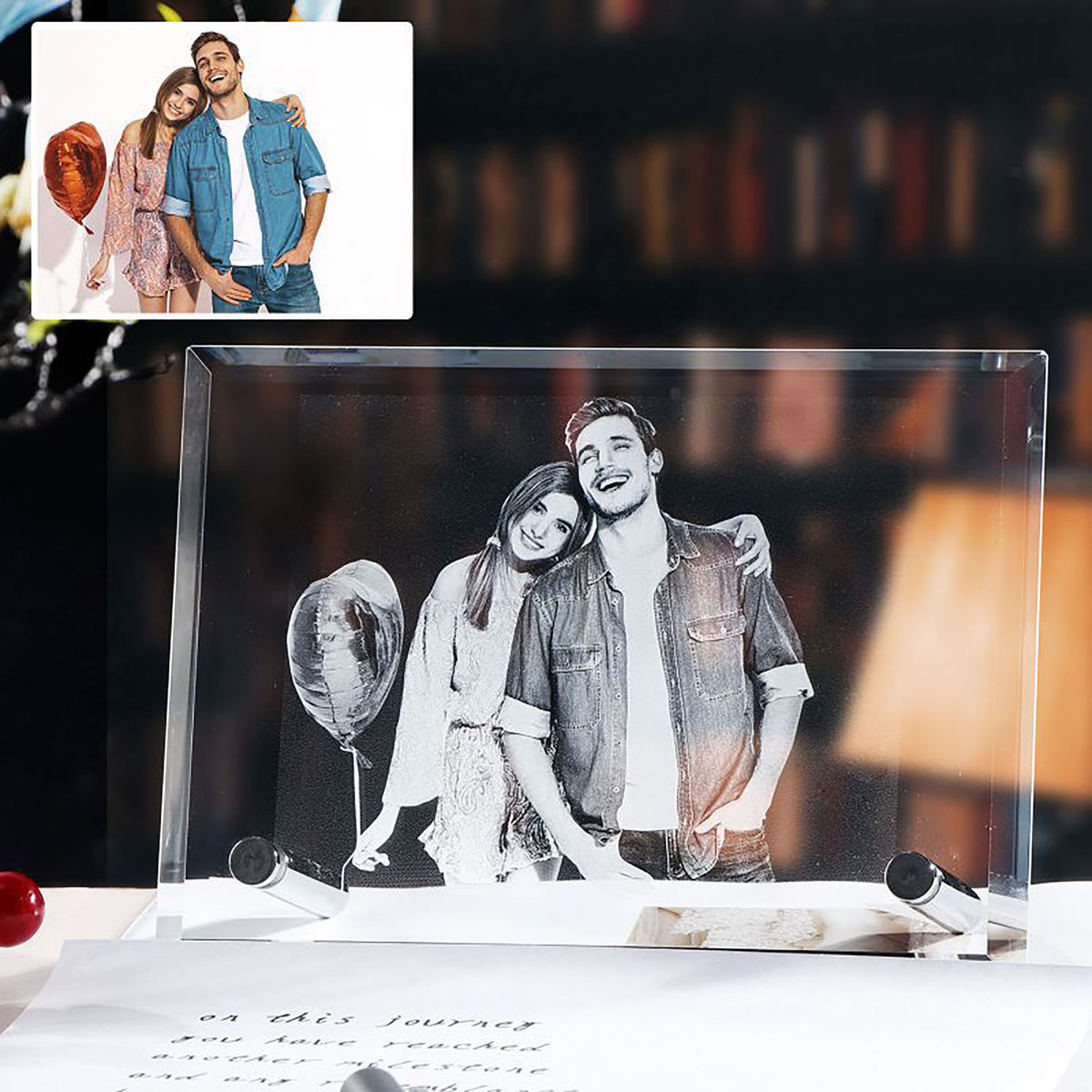 Cornice per foto laser con immagine dell'album fotografico per amanti della famiglia di cristallo personalizzata