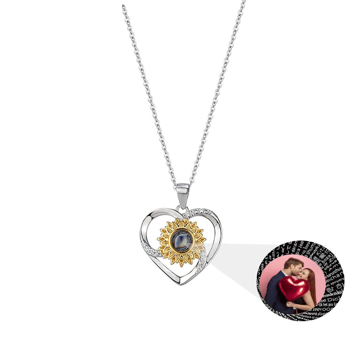 Girasole d'amore con foto personalizzate Collana con proiezione di foto Gioielli portachiavi