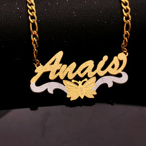 name necklace with butterfly