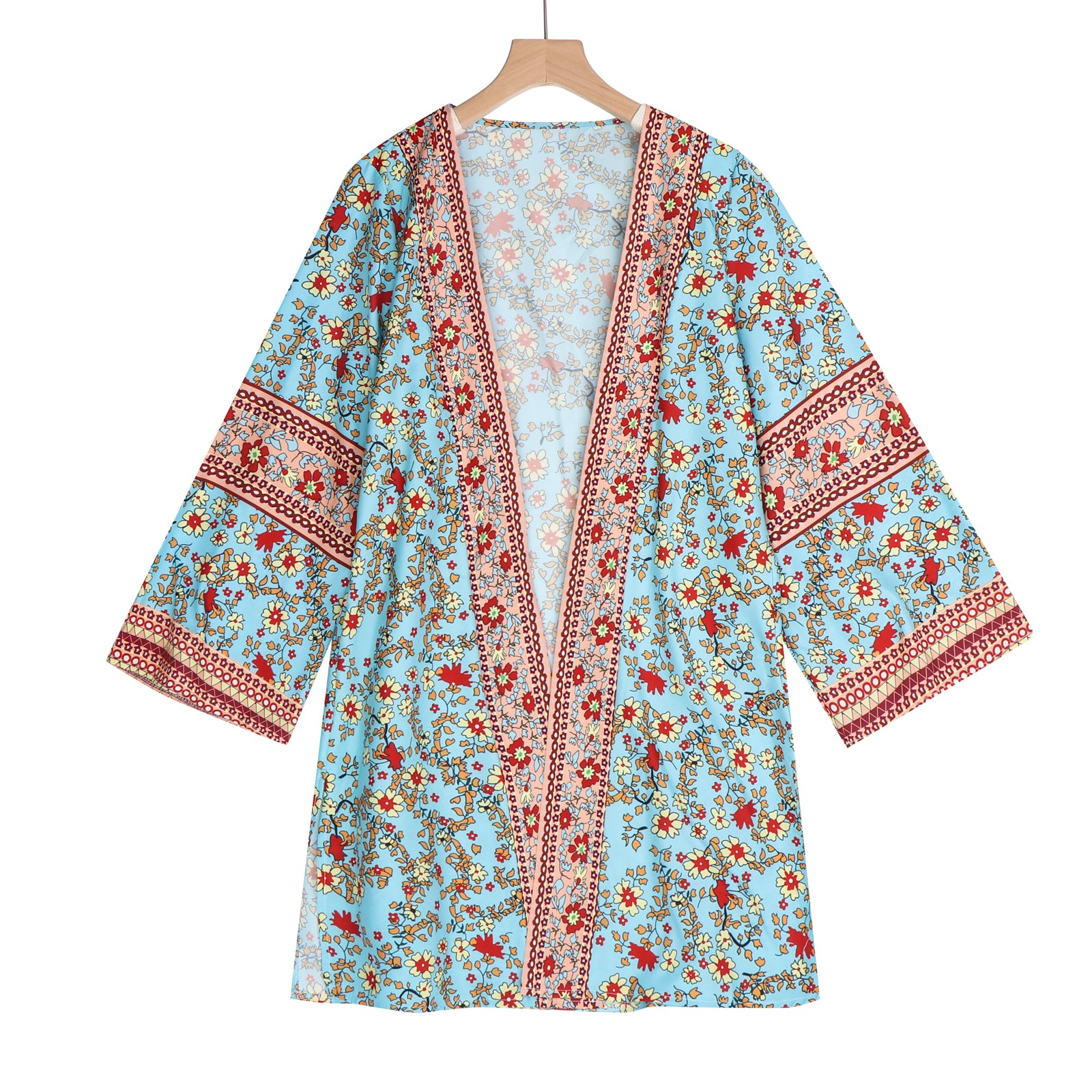 Cardigan Damen Bohemian Floral bedruckte Bluse Vorne offen Lose Strand Tops Vintage Langarm