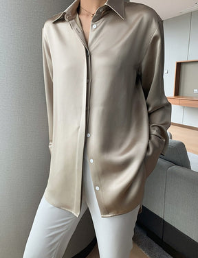 Camicie monopetto larghe in raso da donna Top Primavera Estate Bluse