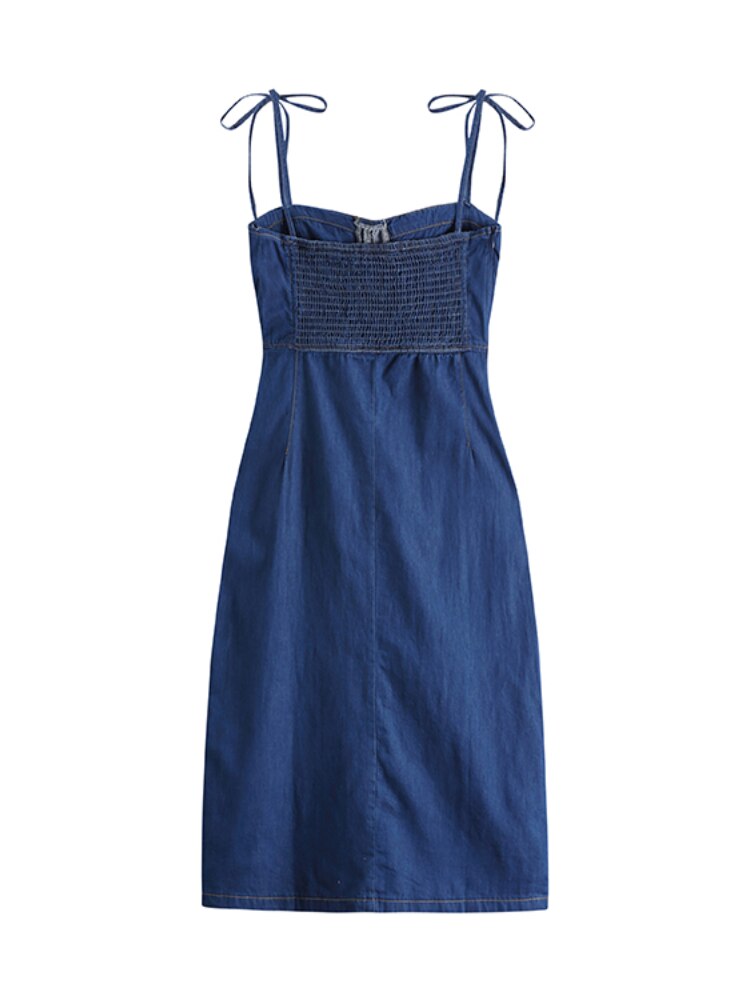 Summer Women Sexy Slip Denim Dress Strapless Lace-up High Waist Dress