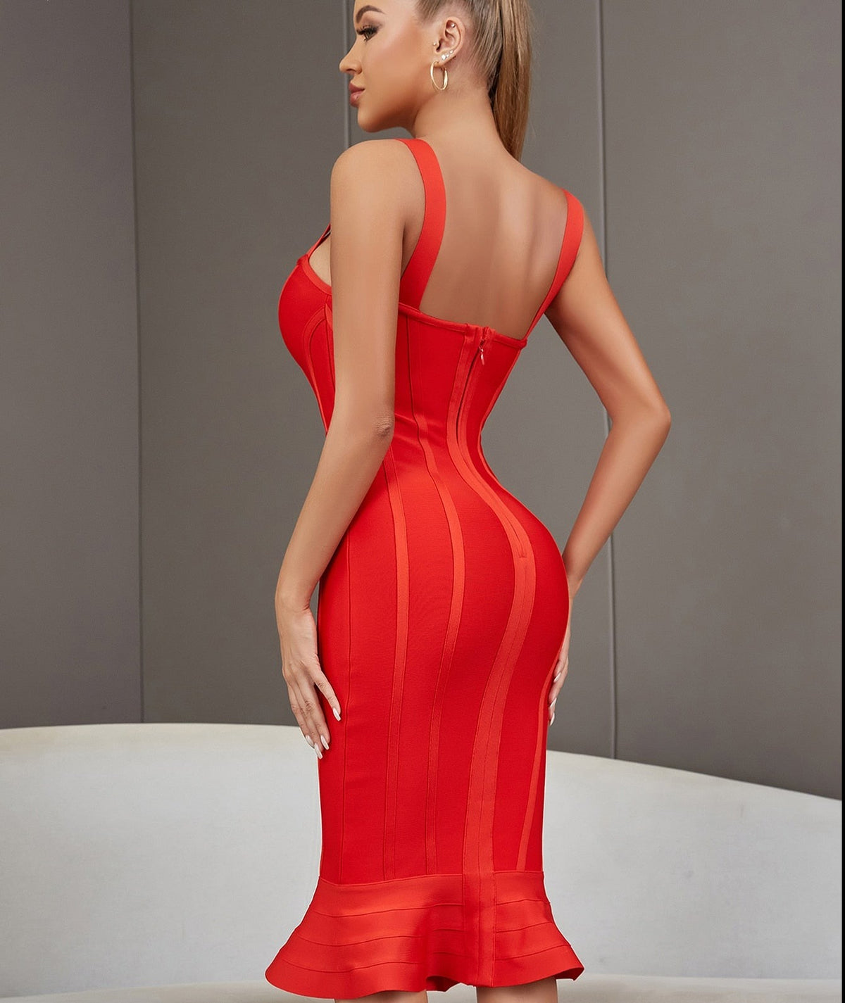 Bandage Dress Spaghetti Strap Red  Dress Bodycon Mermaid Sleeveless Dresses