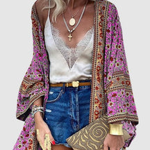 Cardigan Women Bohemian Floral Printed Blouse Open Front Loose Beach Tops Vintage Long Sleeve