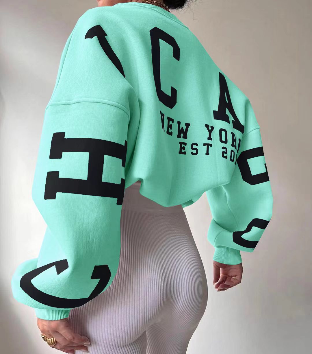 Casual Letters Print Sweatshirt Women Long Sleeve Loose Hoodies Y2k Streetwear