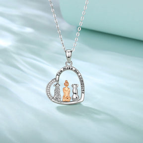 Ciondolo cane e mamma in argento sterling 925 per collana con ciondolo a forma di cuore