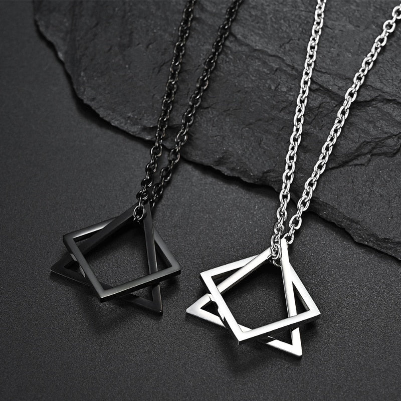 Geometry Interlocking Square Triangle Male Pendant Stacking Streetwear Necklace