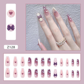 24Pcs/Box Charming Pink Flame Short Fake Nails press on Square Head Full Cover Detachable