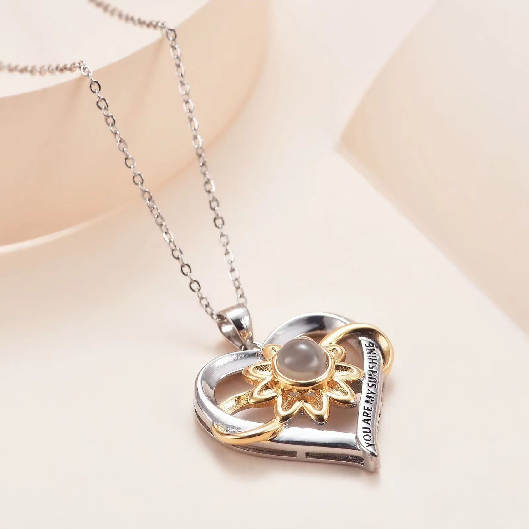 Customized photo of sunflower love Projection Necklace 100 Languages Pendant Jewelry