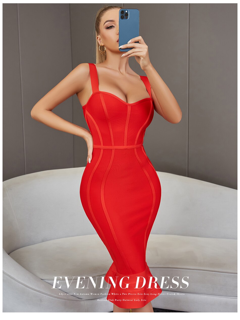 Bandage Dress Spaghetti Strap Red  Dress Bodycon Mermaid Sleeveless Dresses