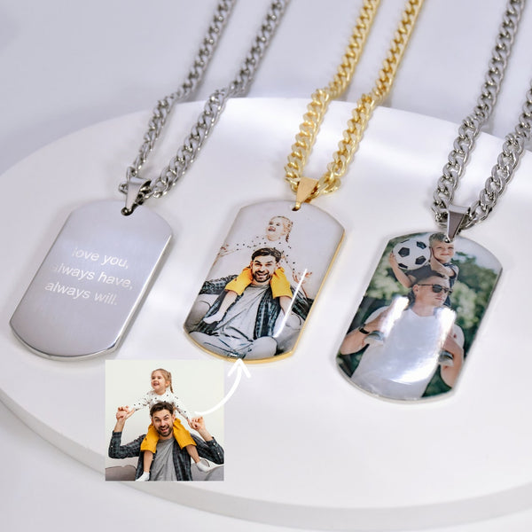 Custom Photo Necklace Engraved Text Picture Pendant Memorial Family Jewelry