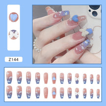 24Pcs/Box Charming Pink Flame Short Fake Nails press on Square Head Full Cover Detachable